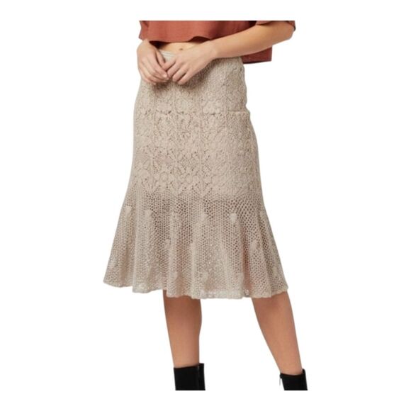 Made in Philippines Dresses & Skirts - Ecru Crochet Boho Midi Skirt Cotton Sz M Slip Lining Philippines Doily Skirt
